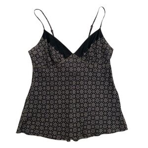 Rozae Nichols 100% Silk Y2K Gray Green Geometric Floral Babydoll Top SZ M